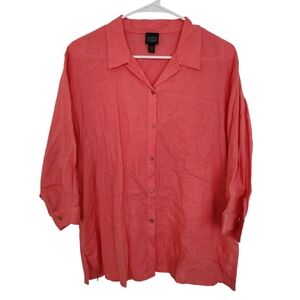 Eileen Fisher Irish Linen Button Down Shirt Salmon Minimalist Coastal Grandma‎